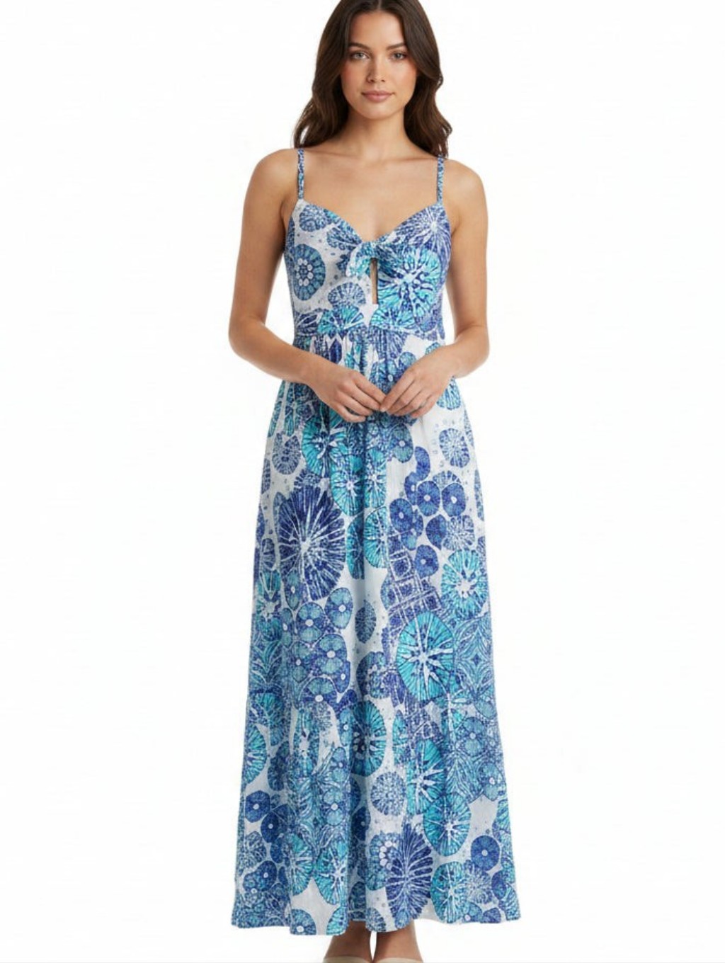 Lamerluxe Blue And White Seashell Pattern Midi Dress Size S